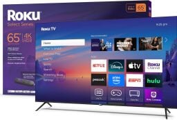 The 65-inch 4K Roku Smart TV on a white background