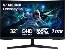 The 32-inch Samsung Odyssey curved gaming monitor on a white background