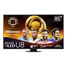 Hisense 85-Inch Class U8 Mini-LED 4K UHD Google Smart TV on a white background
