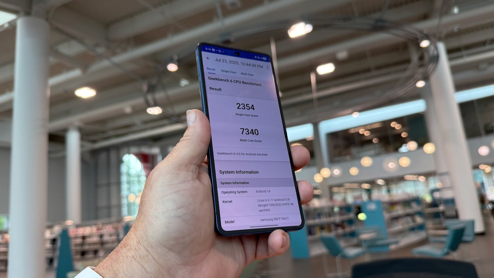 running a geekbench performance test on a galaxy z flip 7