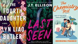 book covers for "The Fourth Daughter," "Last Seen," and "The Chemistry Test"
