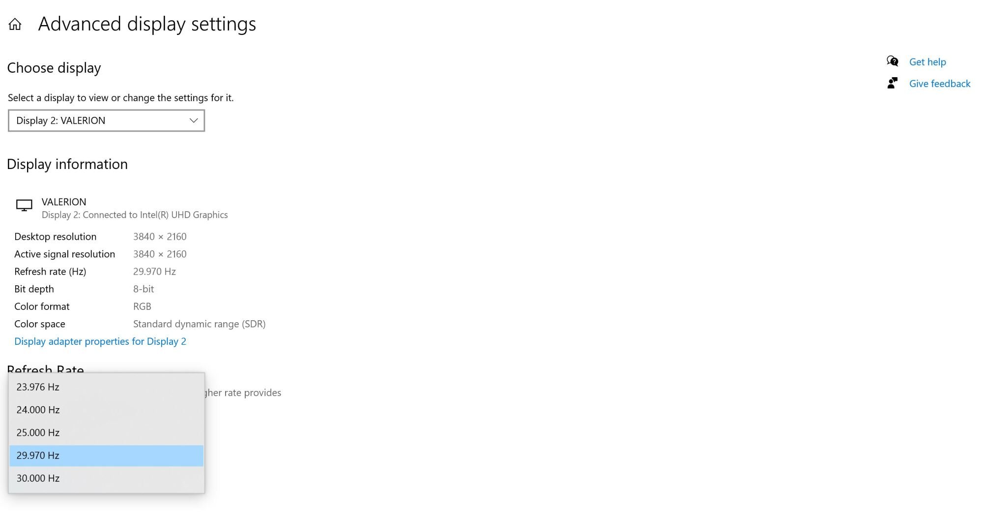 A screenshot shows the connection options available on the Valerion when connected by HDMI.