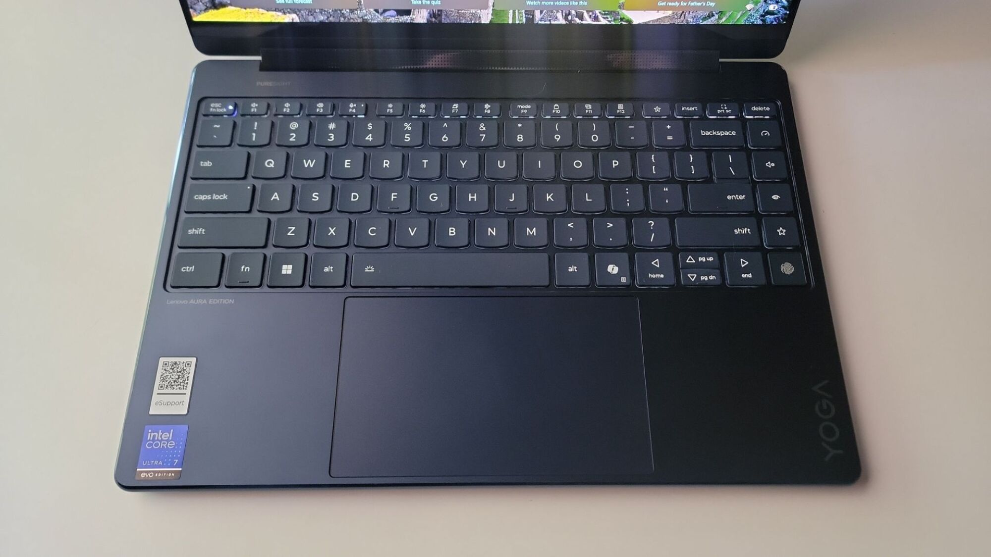 the lenovo yoga 9i aura edition's keyboard and touchpad