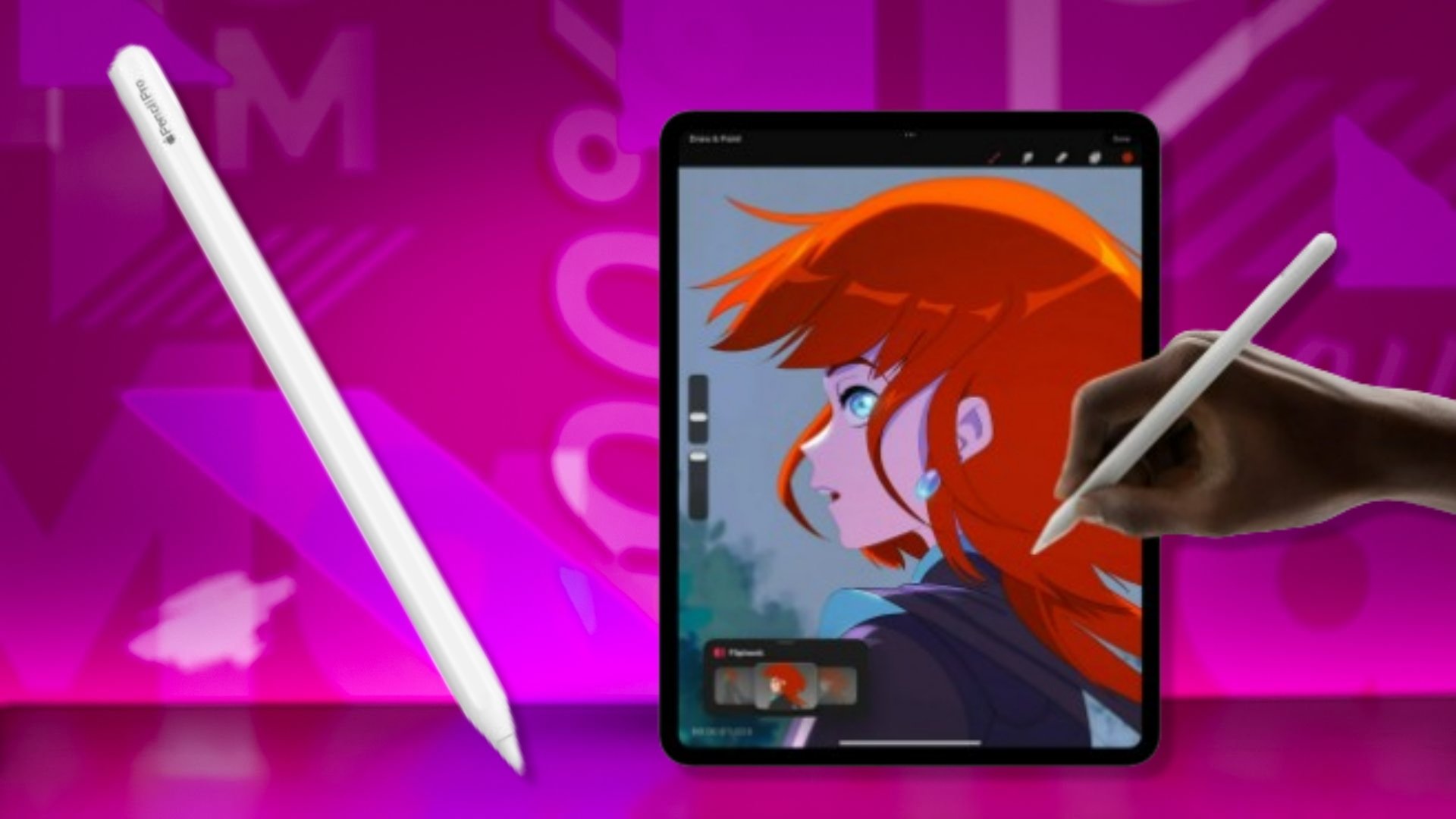 The Apple Pencil Pro on a purple background