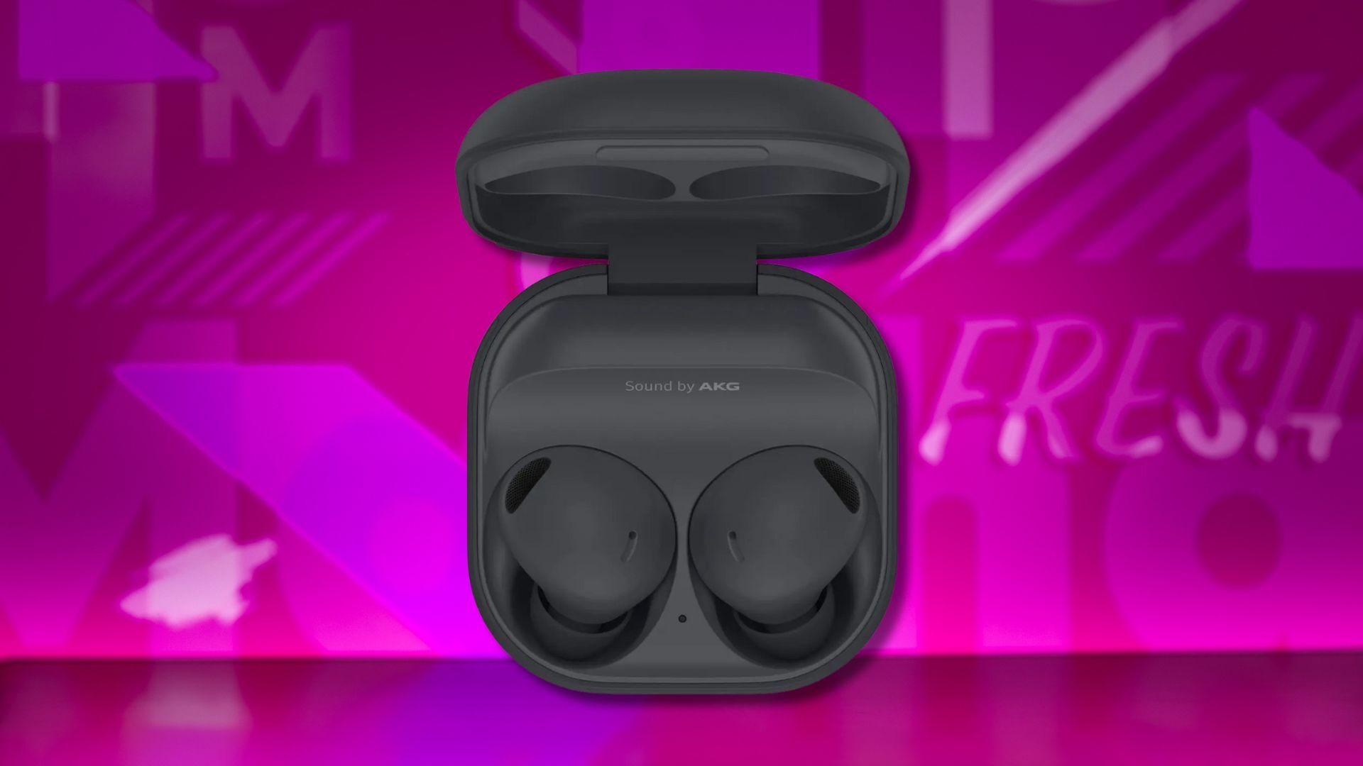samsung galaxy buds2 pro earbuds in a case against a pink patterned background