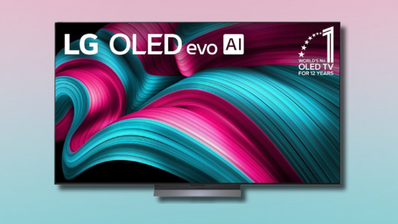 LG OLED C5 TV with blue and pink gradient background