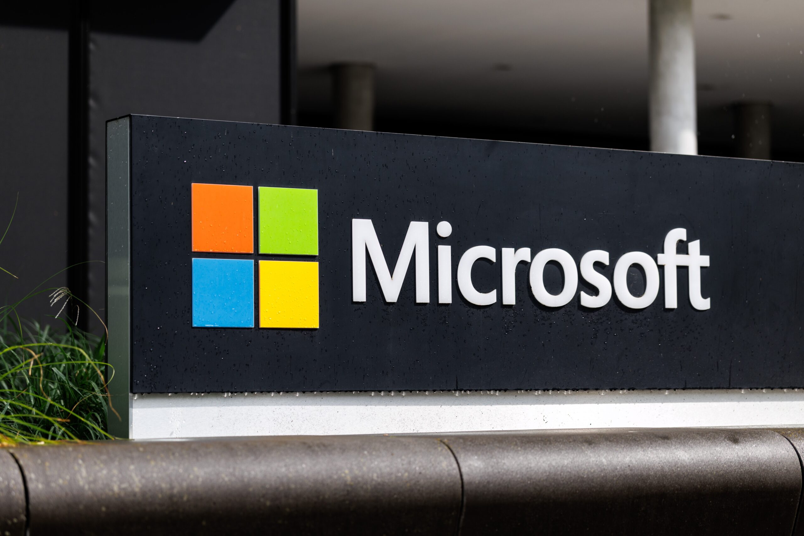  The Microsoft logo and lettering can be seen on the Microsoft Deutschland GmbH headquarters building in Parkstadt Schwabing in Munich 