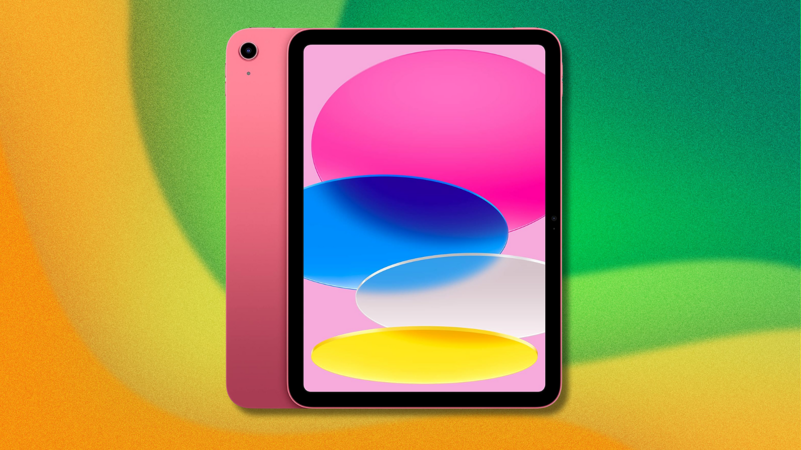 iPad (10th Gen) on green and yellow abstract background