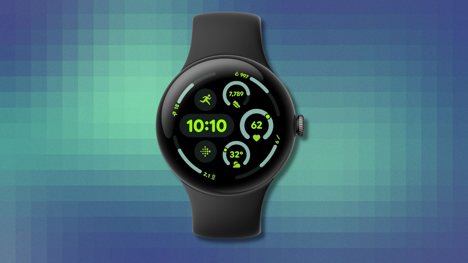 Google Pixel Watch 3 on teal abstract background