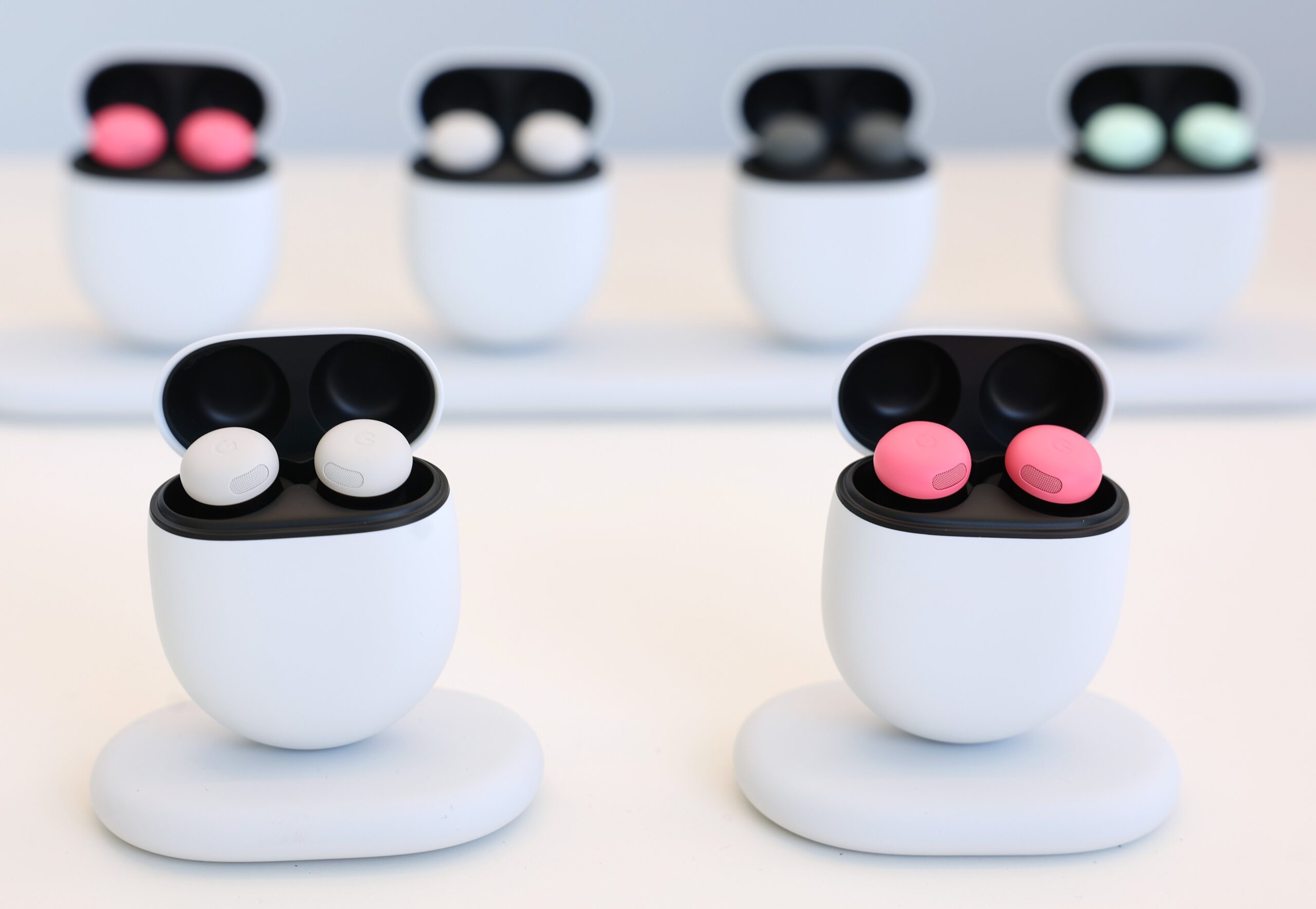 Google Pixel Buds Pro 2 are displayed during the Made By Google event at Google headquarters