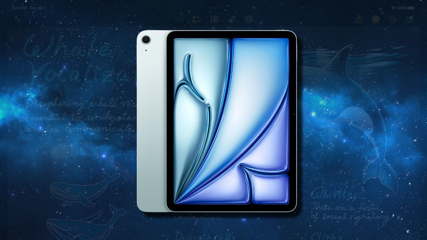 Apple iPad Air 11-inch with M3 chip on a cosmic dark blue background