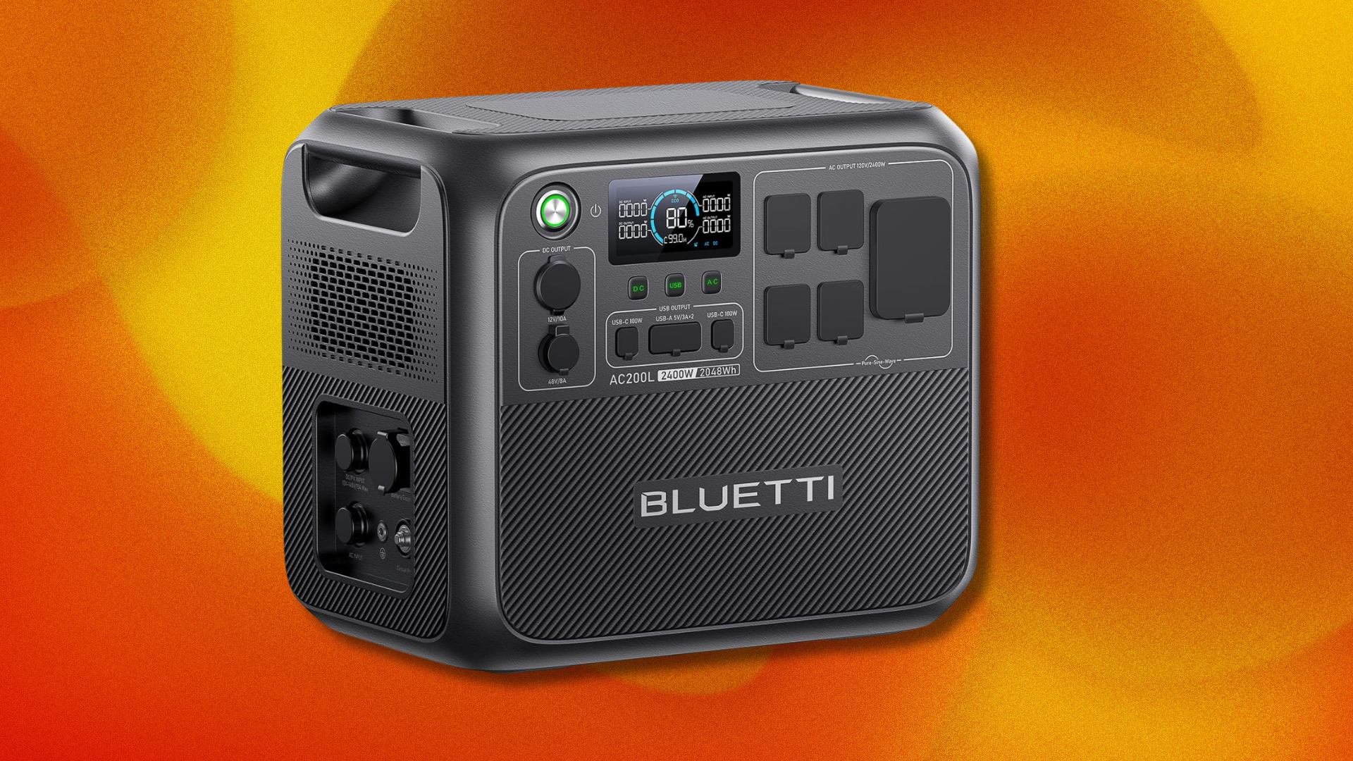 Bluetti Solar Generator AC200L on orange and yellow abstract background