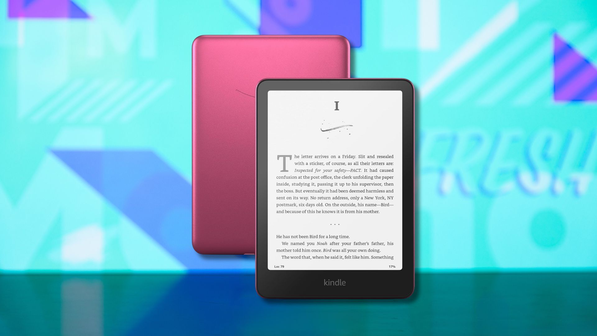 kindle paperwhite signature edition e-reader against a light blue patterned background
