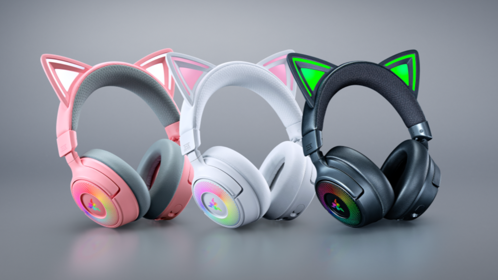 three colors of the razer kraken kitty v3 pro headset