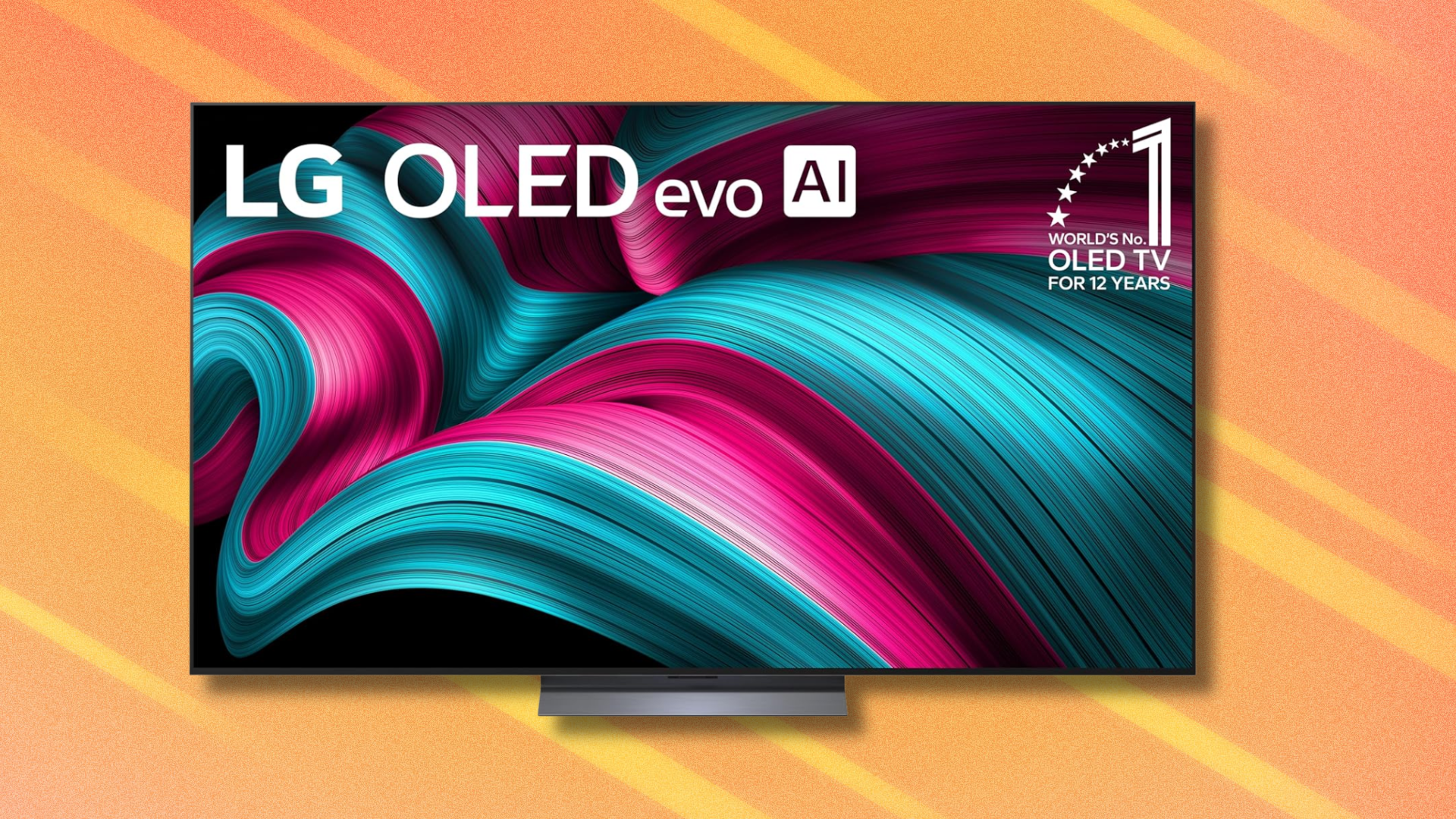 LG C5 OLED TV on orange abstract background