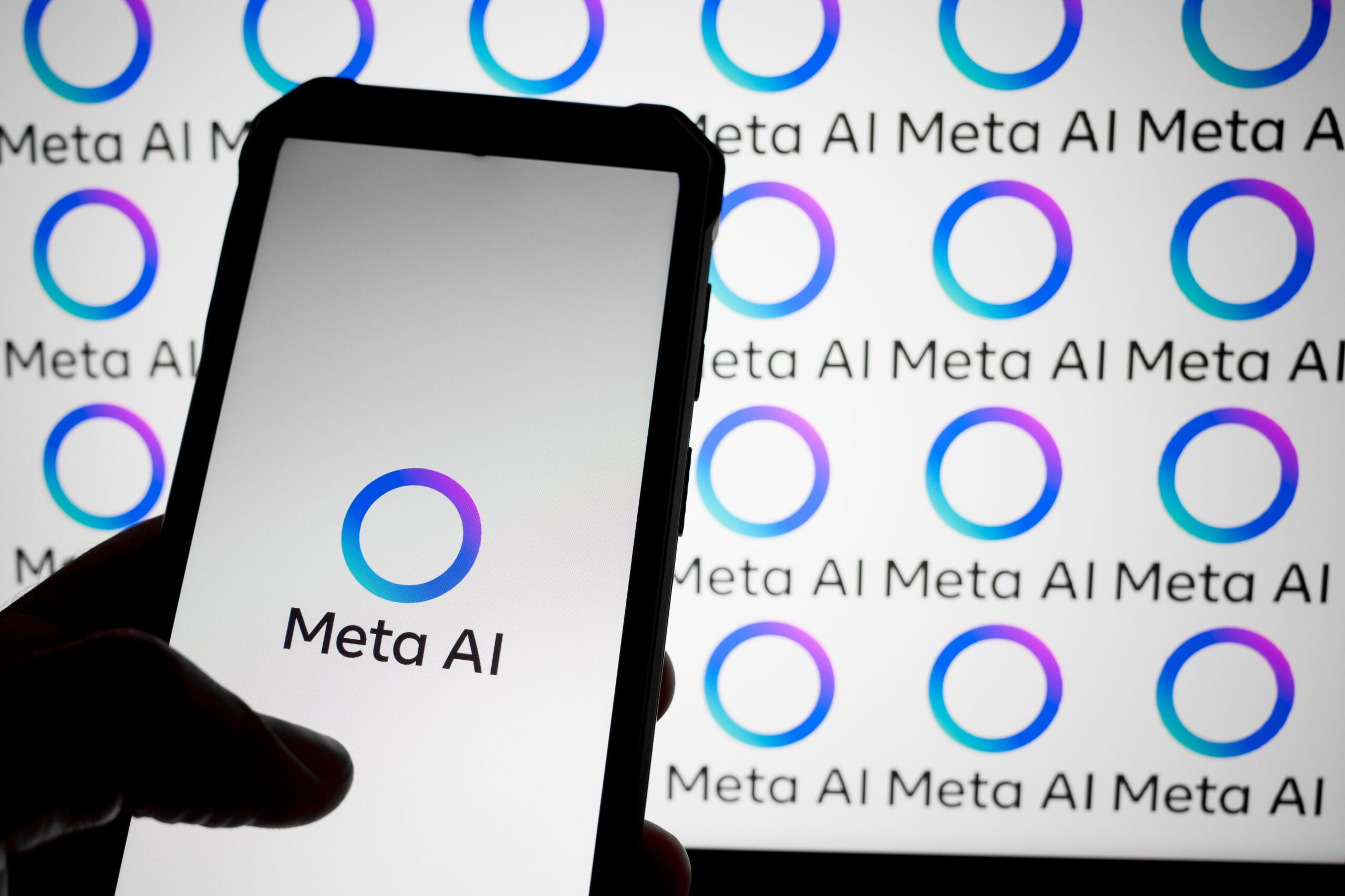 meta ai logo on phone and background