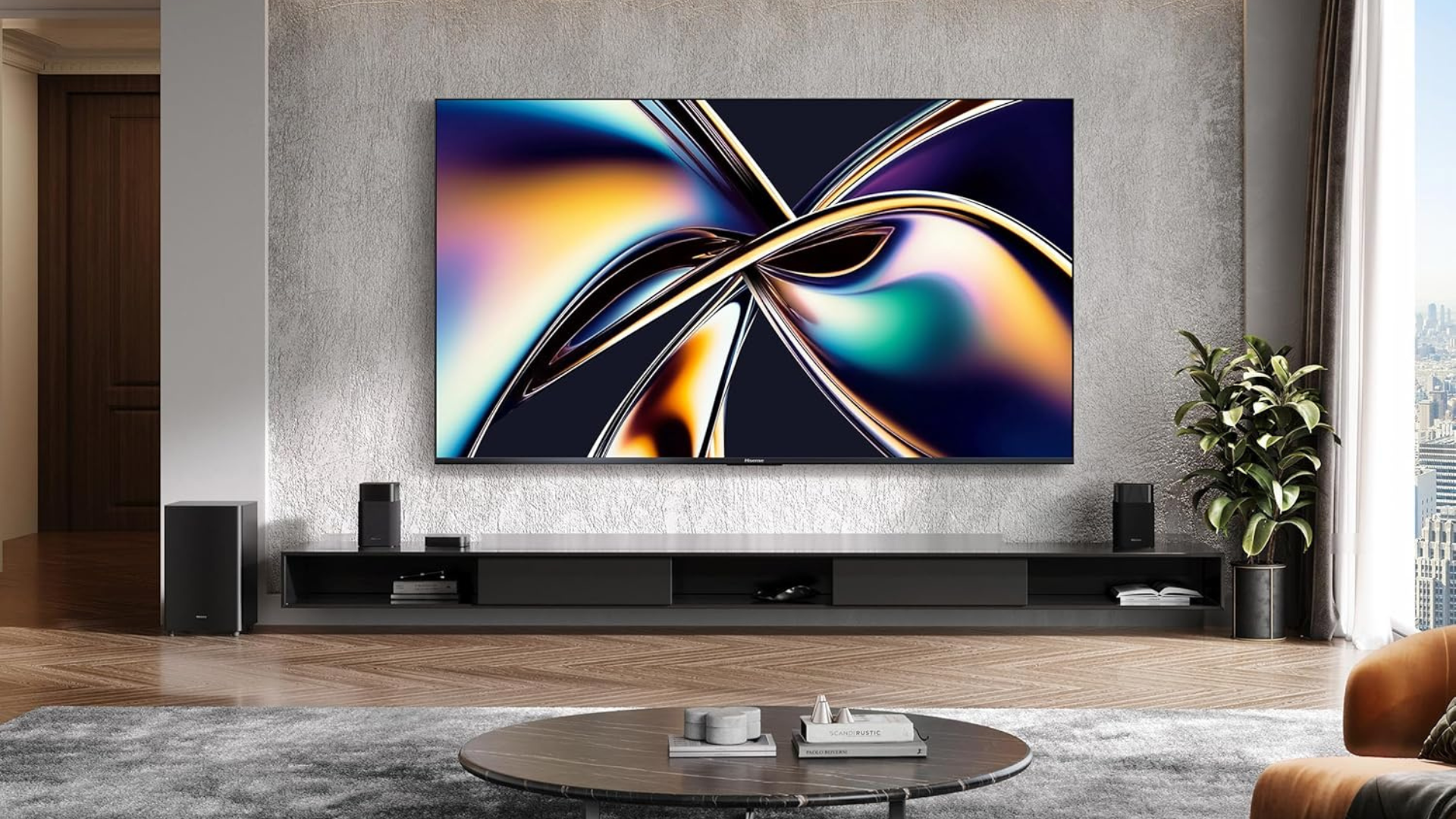 A Hisense TV on the wall
