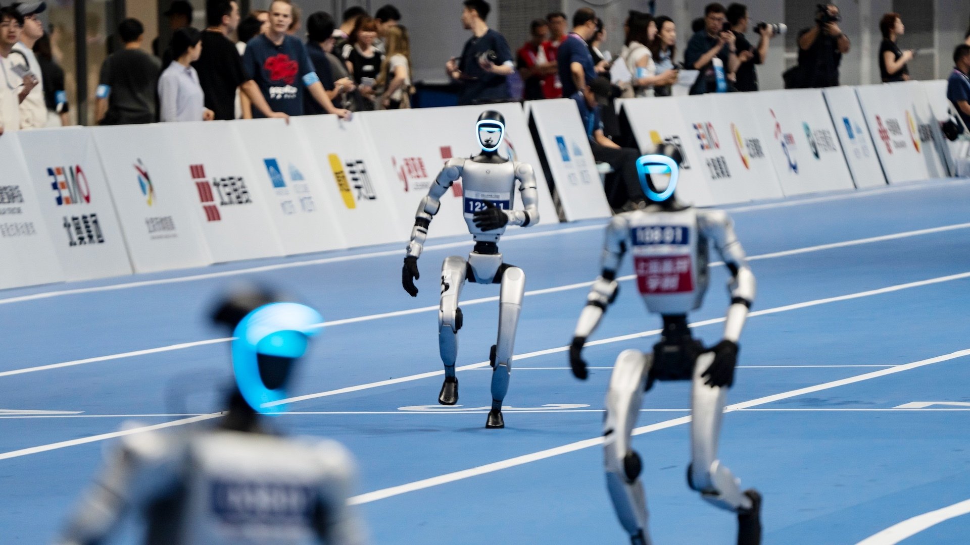 A robot runs at the 2025 World Humanoid Robot Games.