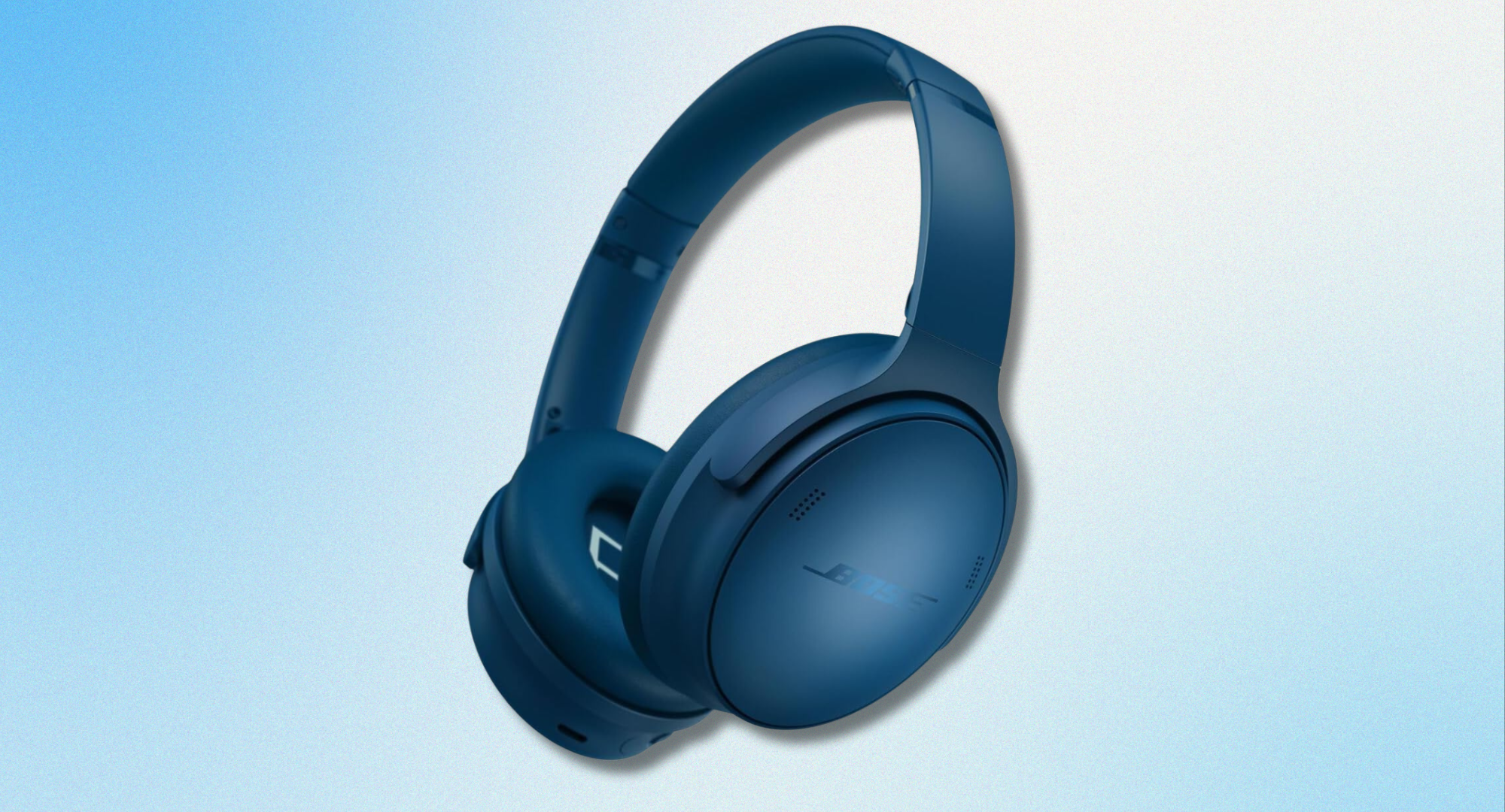 A pair of dark blue Bose QuietComfort headphones.