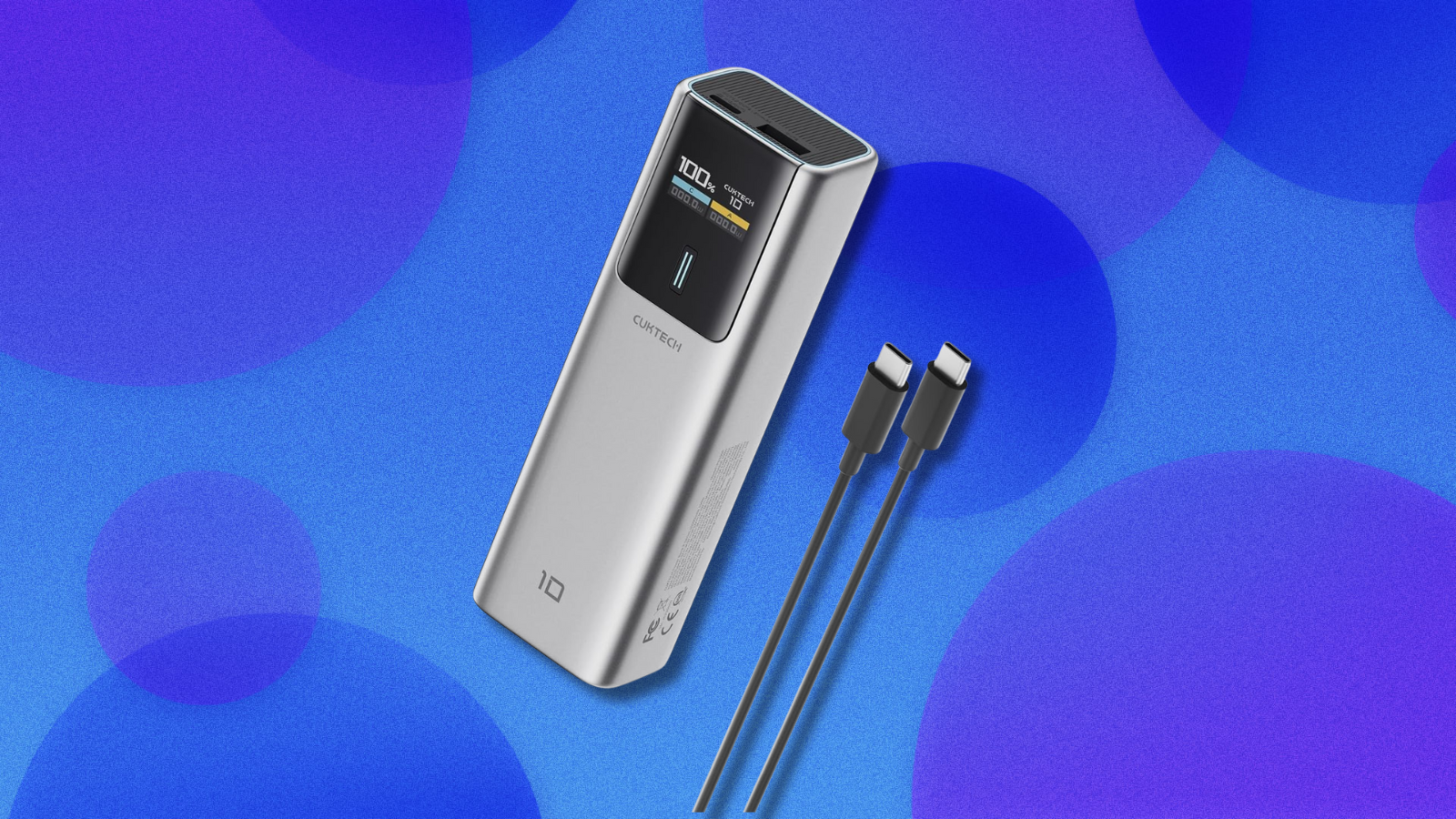 CUKTECH 10 Power Bank on blue and dark blue abstract background