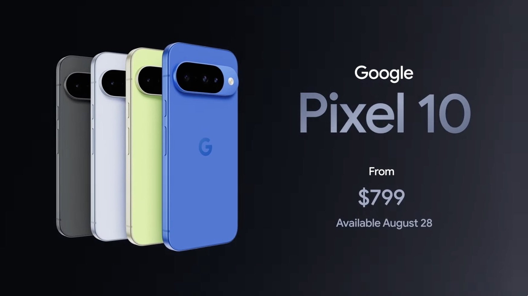 Pixel 10 product shot in various different colors