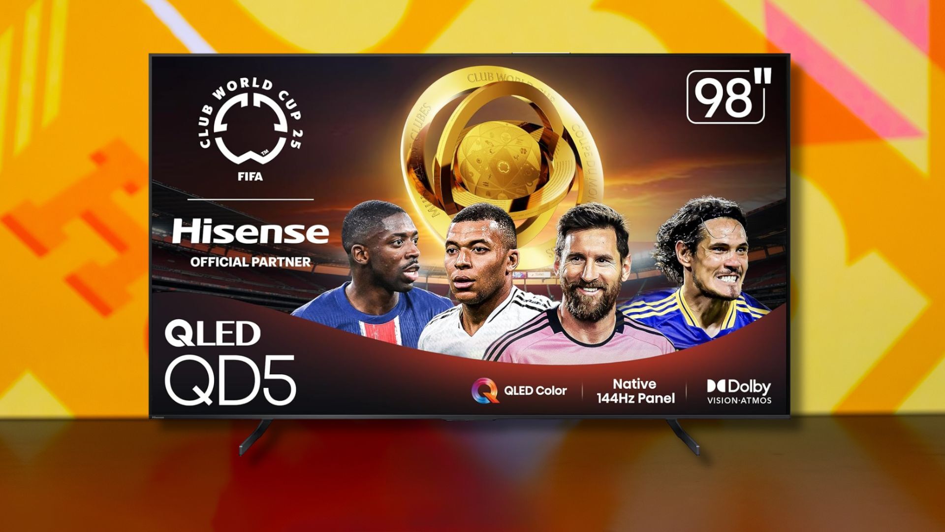 hisense qd5 qled 4k smart tv against a yellow patterned background