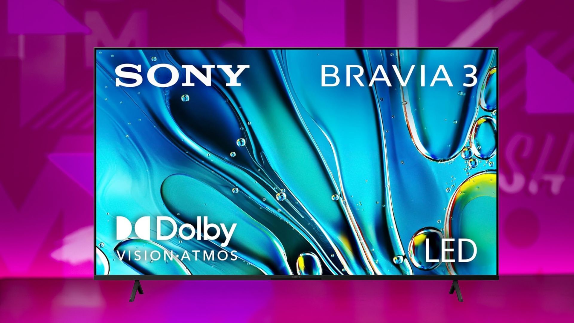 sony 65-inch 4k bravia 3 led smart tv against a pink patterned background
