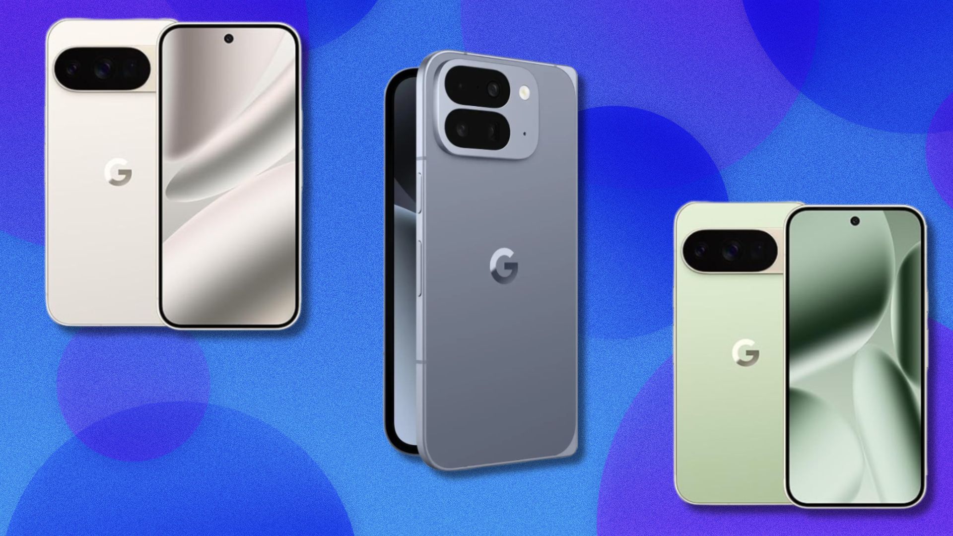 the google pixel 10 pro and pixel 10 pro fold on a blue background