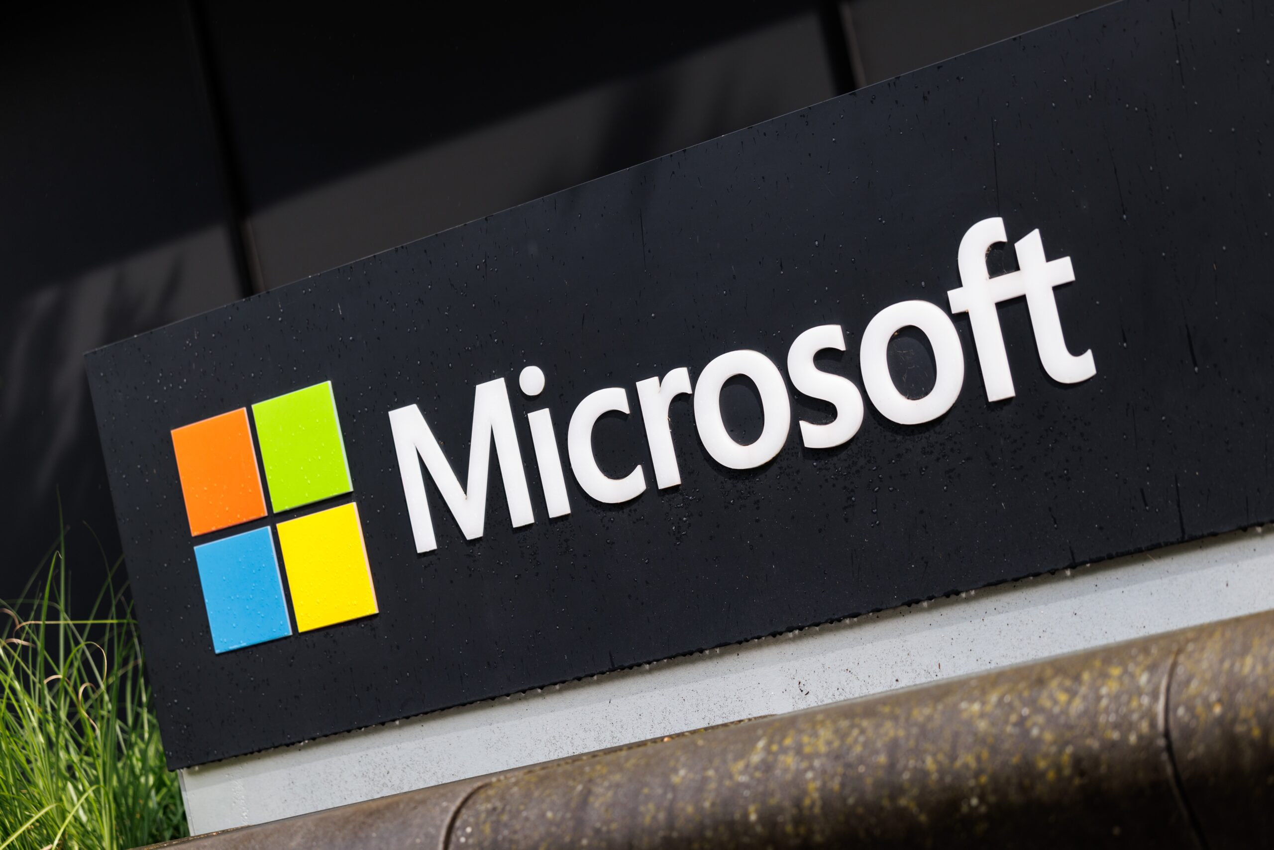 microsoft logo outside a corporate office