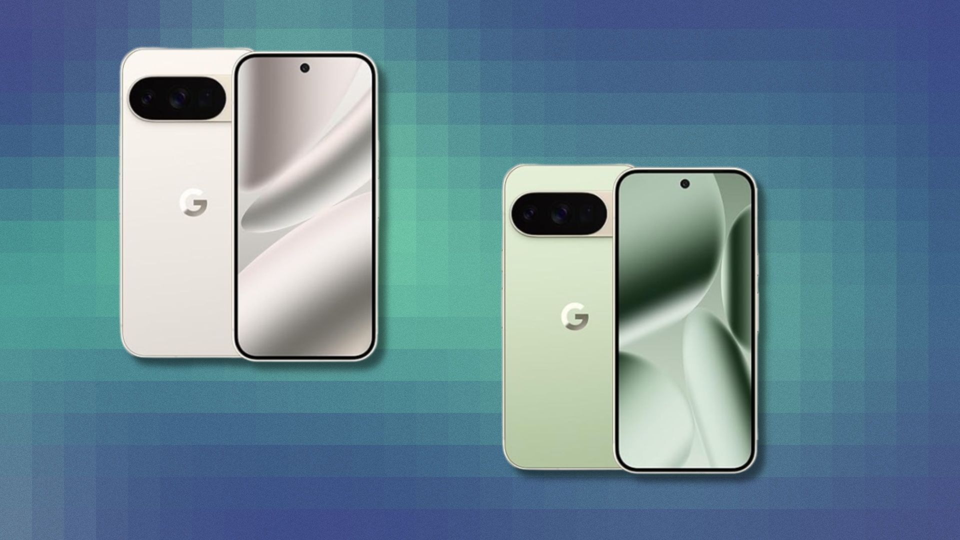 two google pixel 10 pro phones on a turquoise background