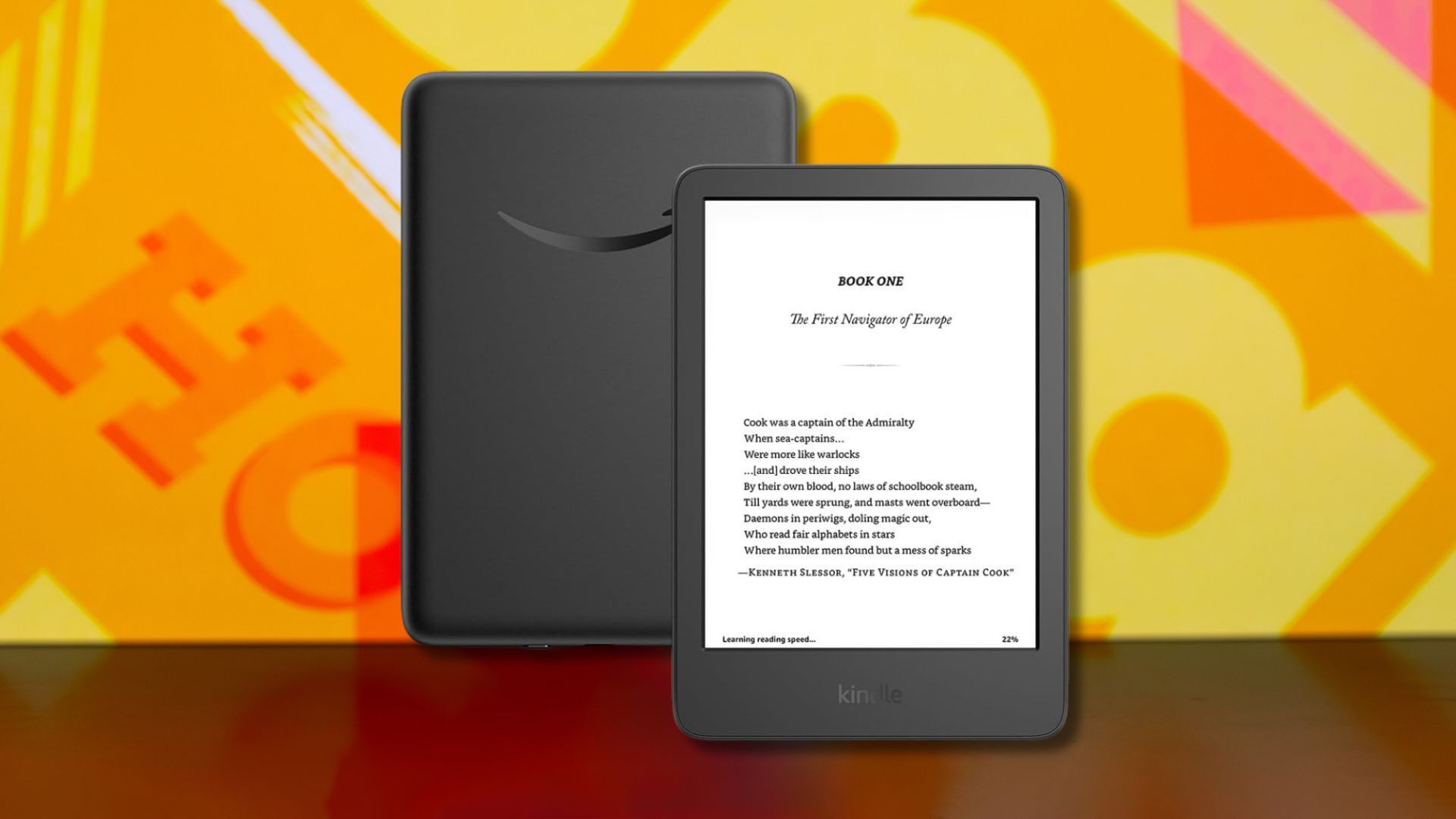 amazon kindle against a yellow patterned background