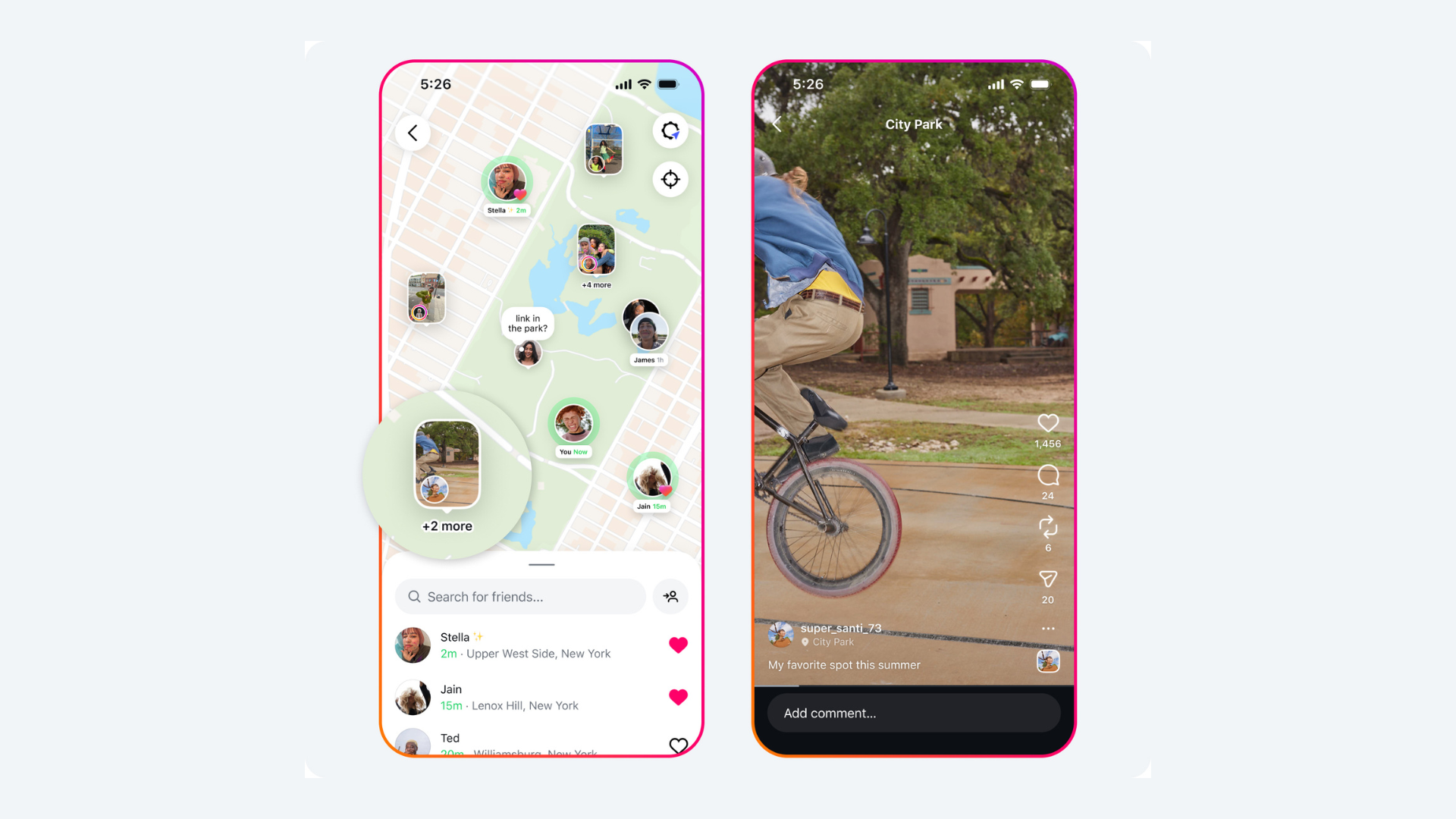 Two phone screens show Instagram Maps in action.