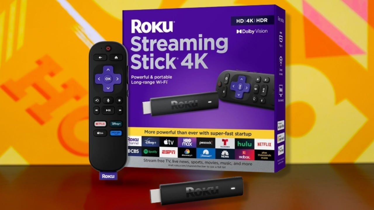 The Roku Streaming Stick 4K on an orange background