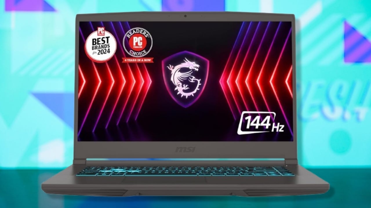The 15.6-inch MSI Thin 15 Gaming Laptop on a blue background