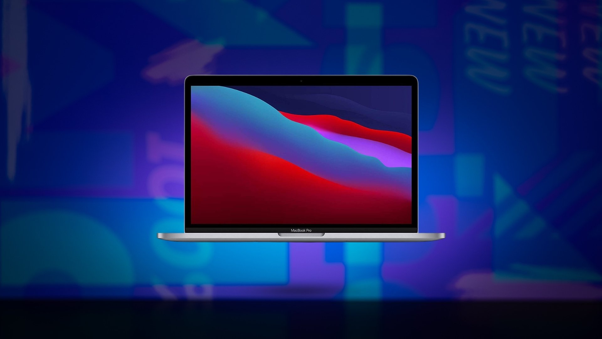 Apple MacBook on blue background