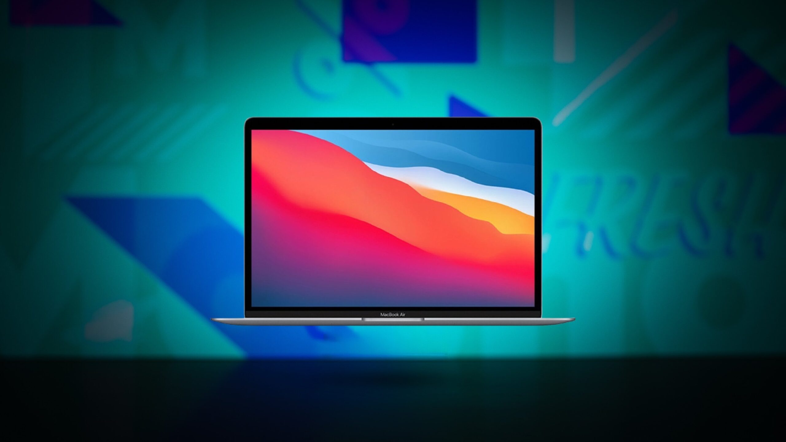 Apple MacBook Air on blue background