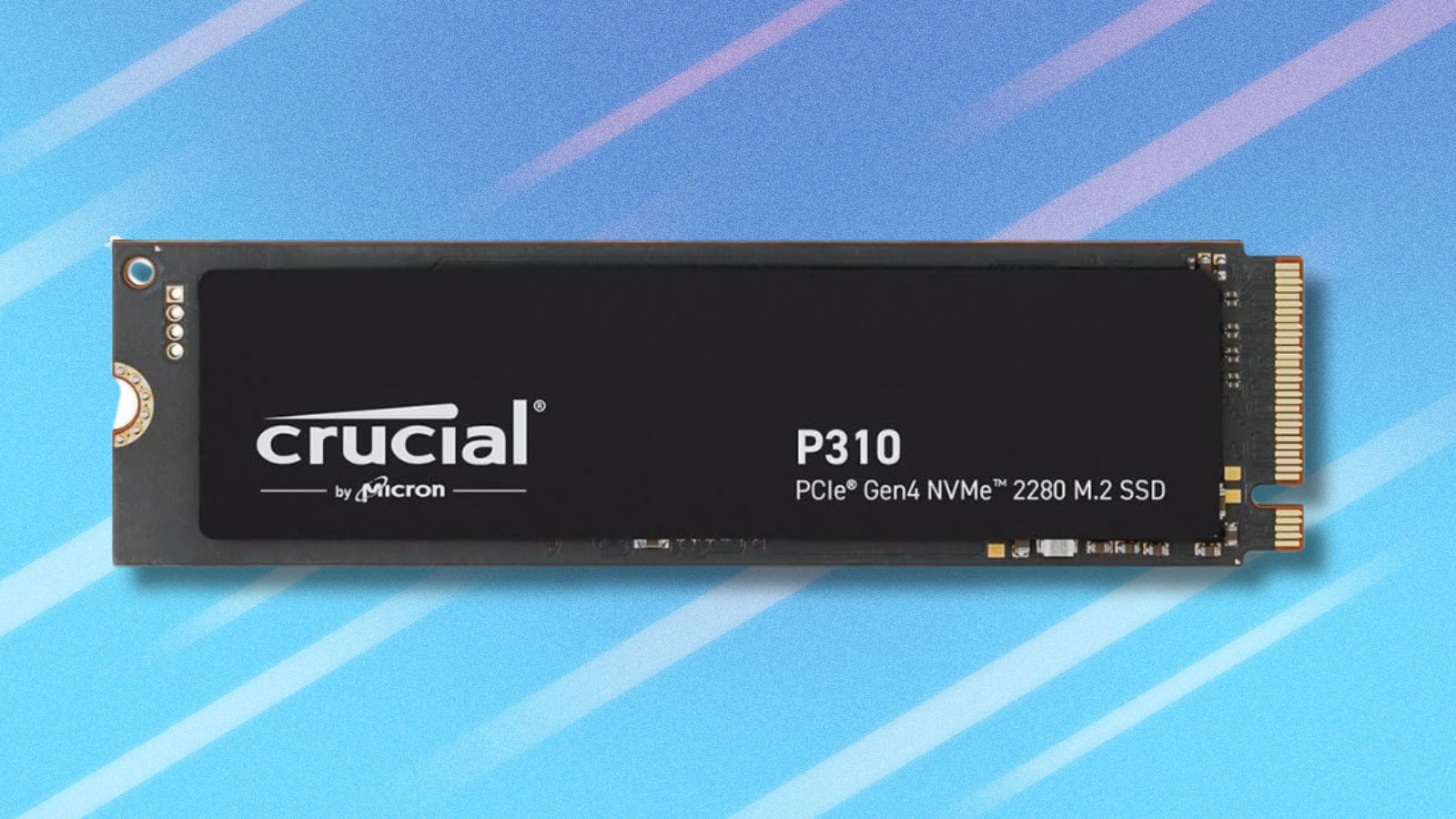 Crucial P310 1TB SSD on light blue abstract background