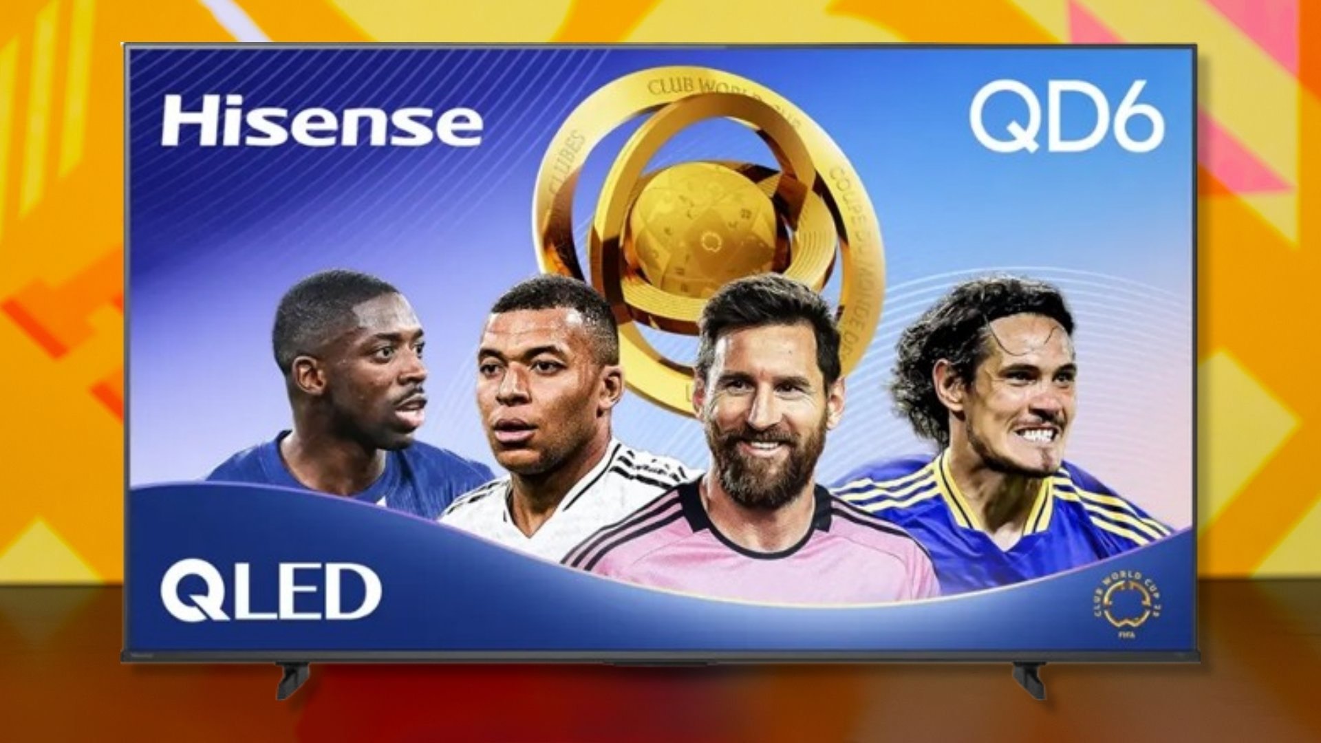 The Hisense 50-inch Class QD6 Series QLED 4K UHD HDR Smart Fire TV (2025) on an orange background