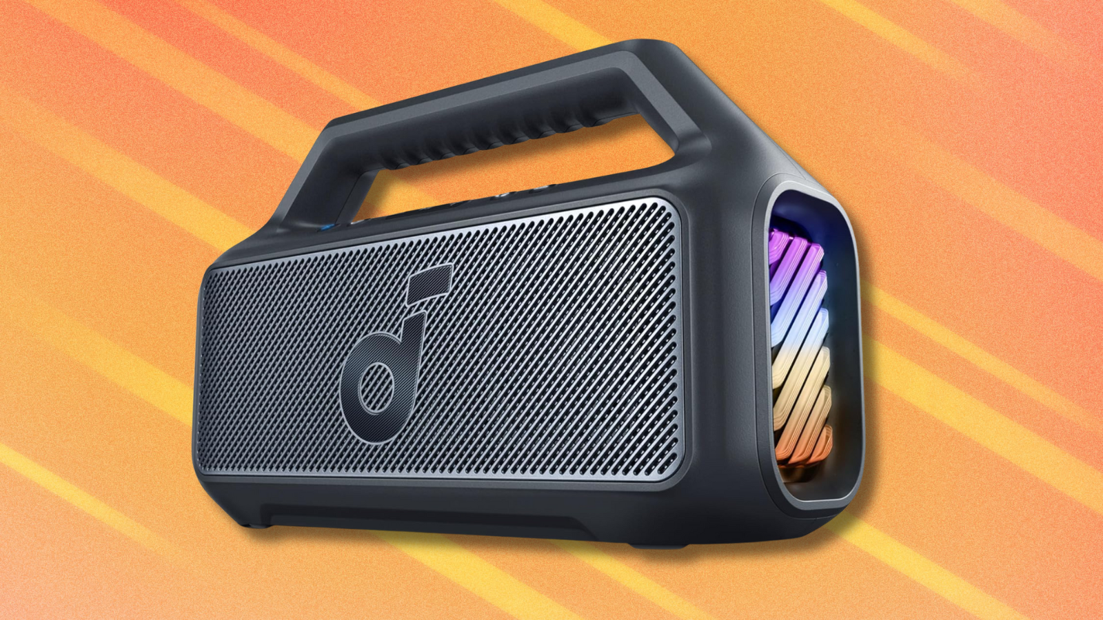 Soundcore Boom 2 speaker on orange abstract background