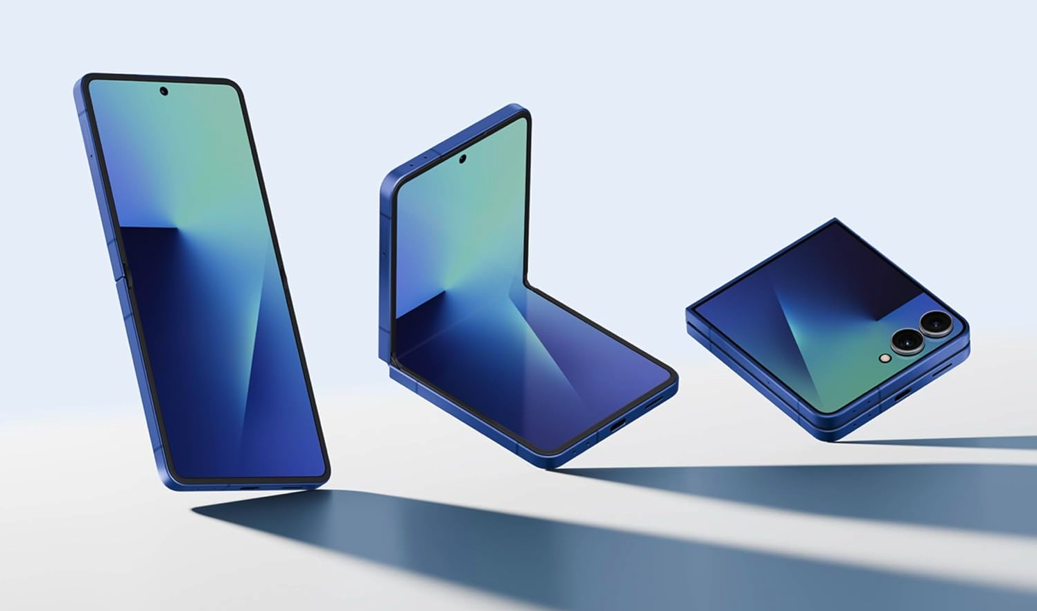 The Samsung Galaxy Z Flip7 FE in three different forms