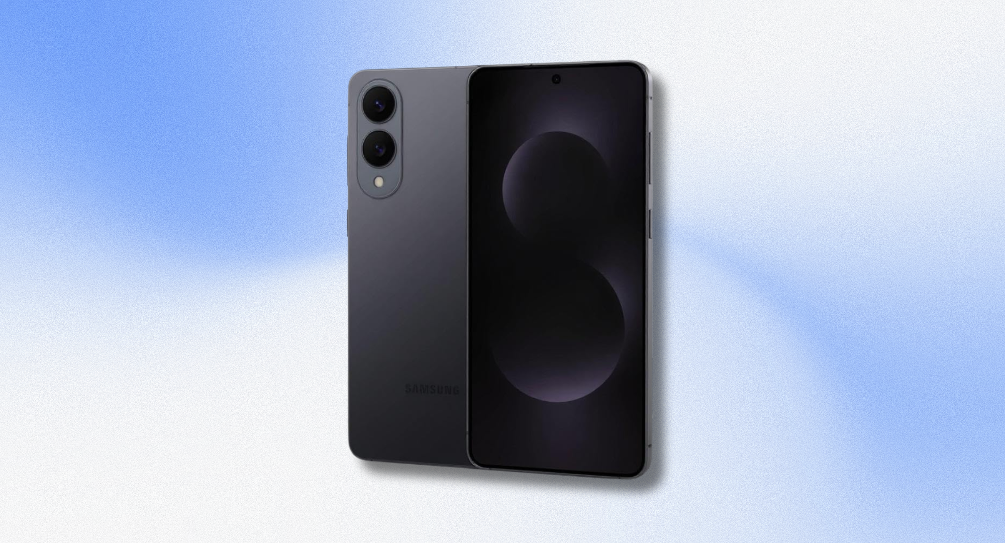 The Samsung Galaxy S25 Edge (256GB) against a blue and white background.