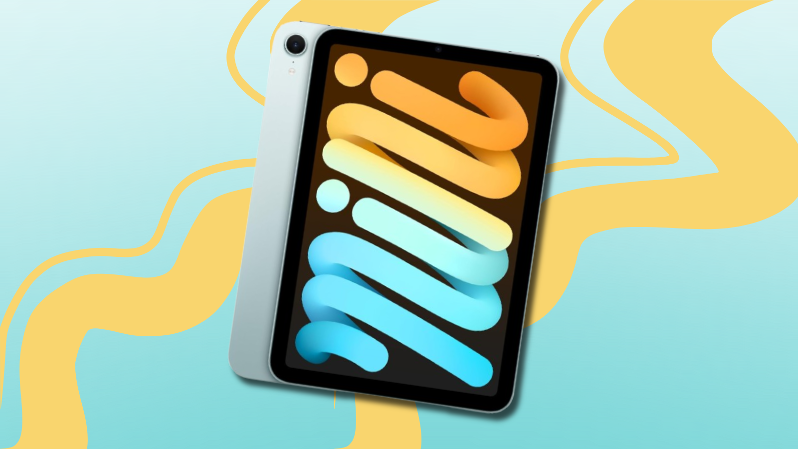 Apple iPad Mini with yellow and teal background