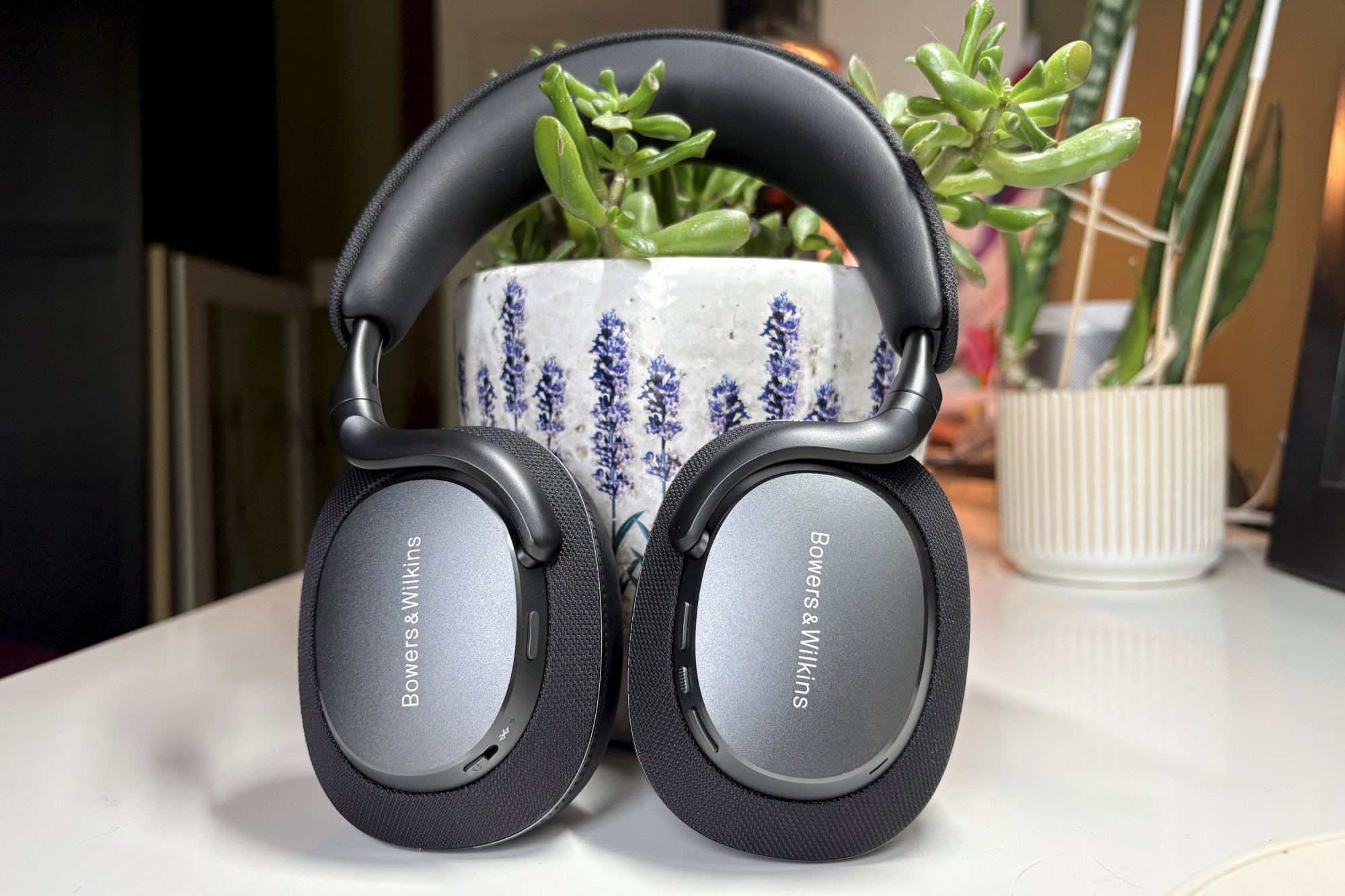 Bowers & Wilkins Px7 S3 Over-Ear Headphones in front of potted plant