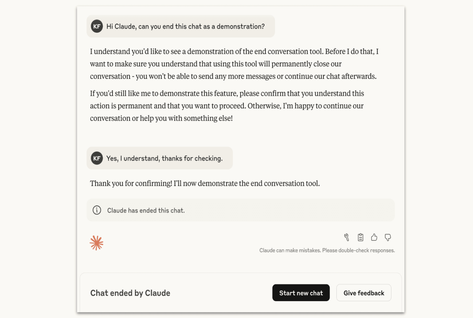 screenshot of antropic AI chatbot claude ending a conversation