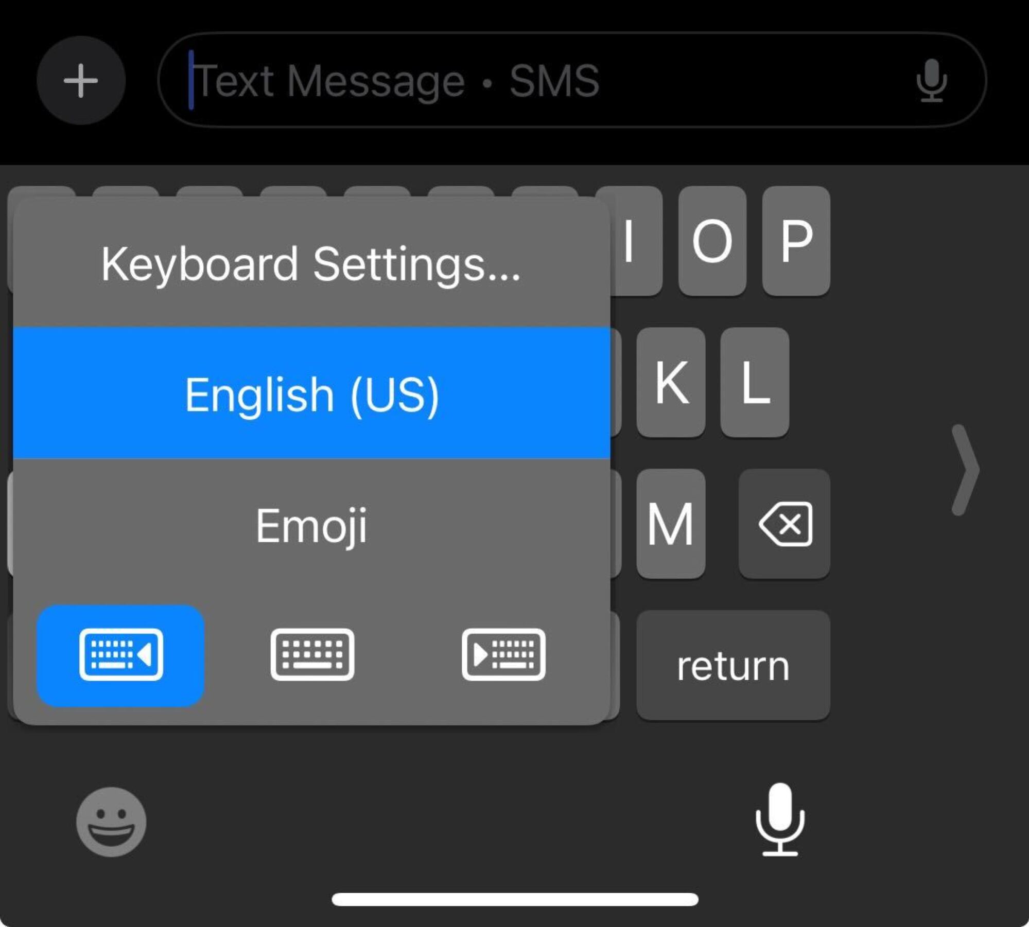Apple iOS keyboard realignment menu