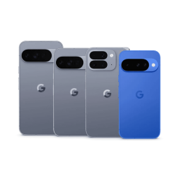 Google Pixel phones on white background