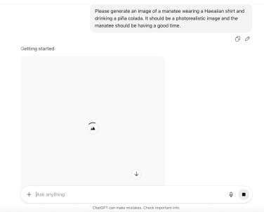 screenshot of chatGPT app image request tool