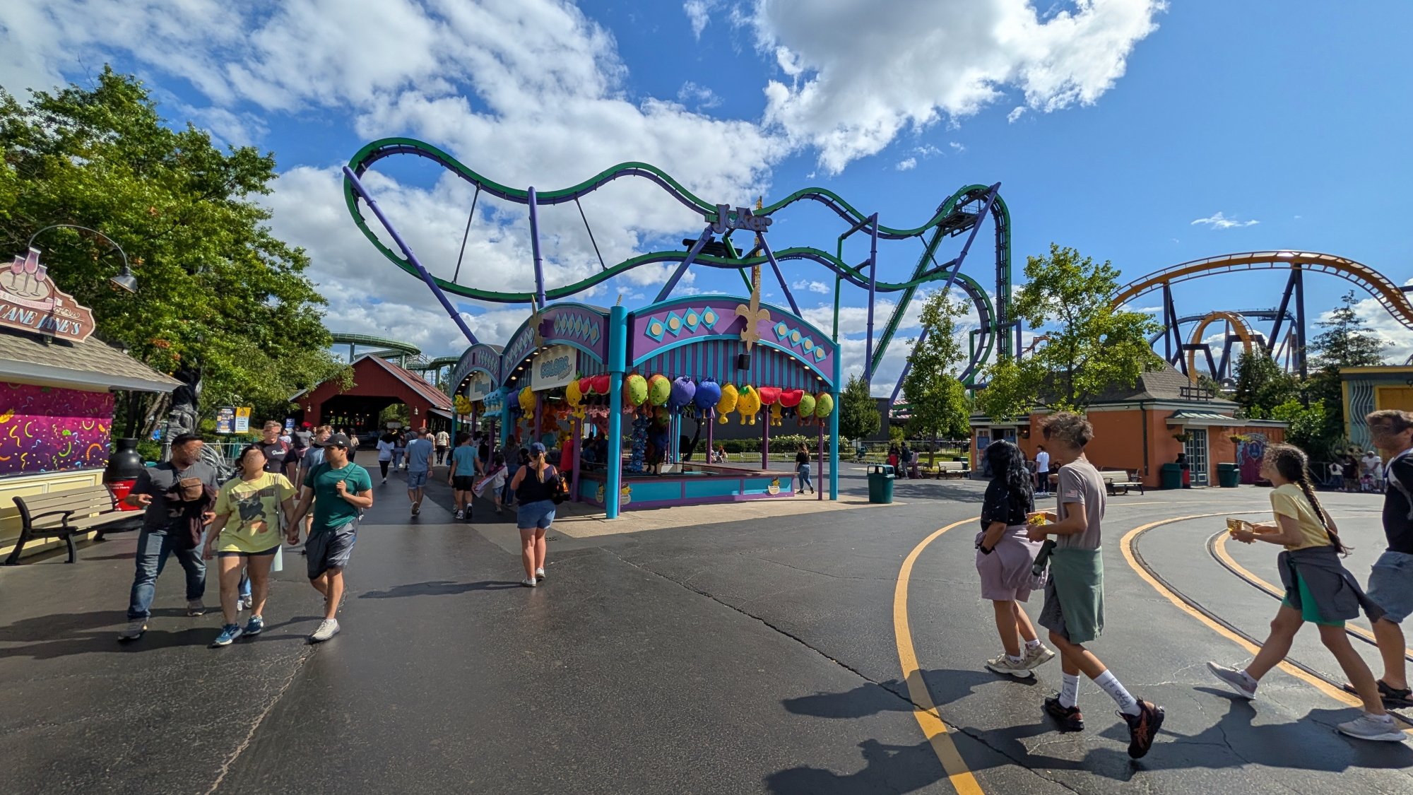 ultra-wide photo taken with pixel 10 pro showing people at six flags amusement park