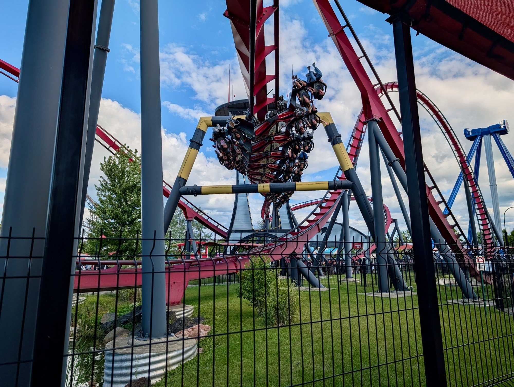 people on a roller coaster at six flags