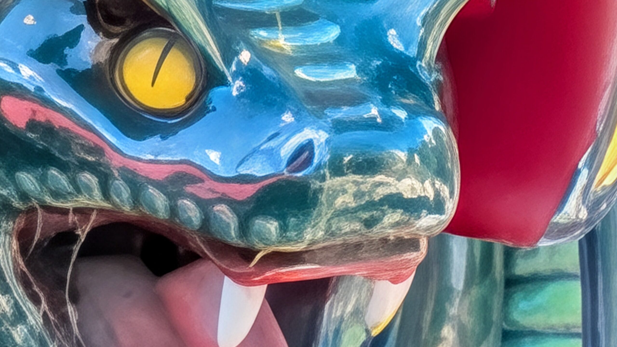close-up of snake sculpture with 100x zoom